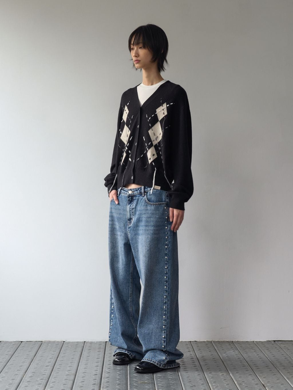 【ROCK CAKE】Argyle Stitch Knit Cardigan