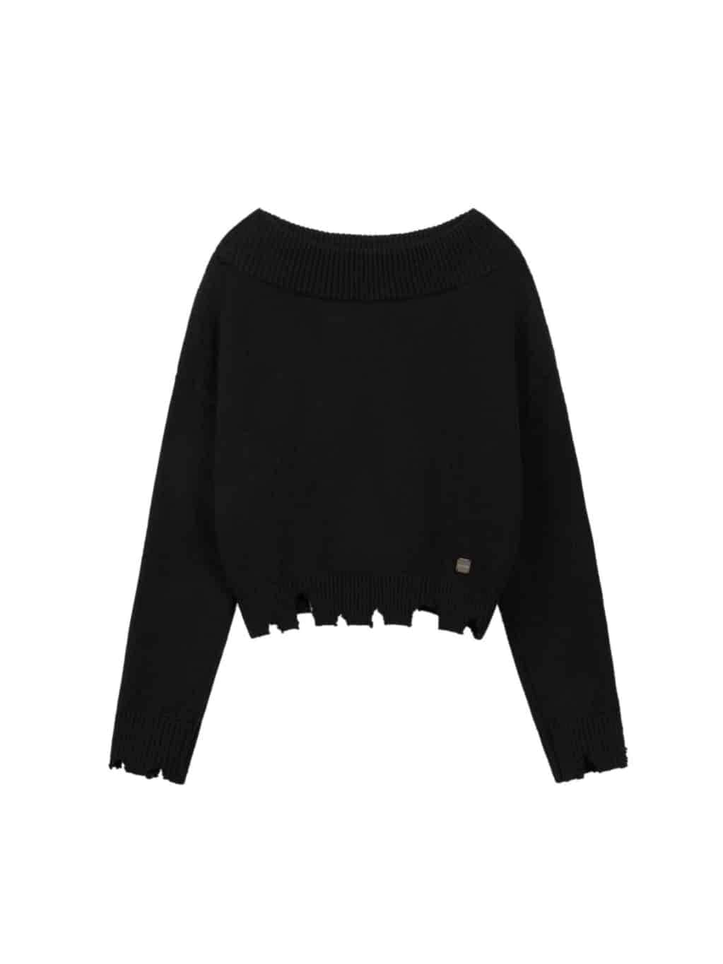 【ROCK CAKE】Off Shoulder Damaged Knit