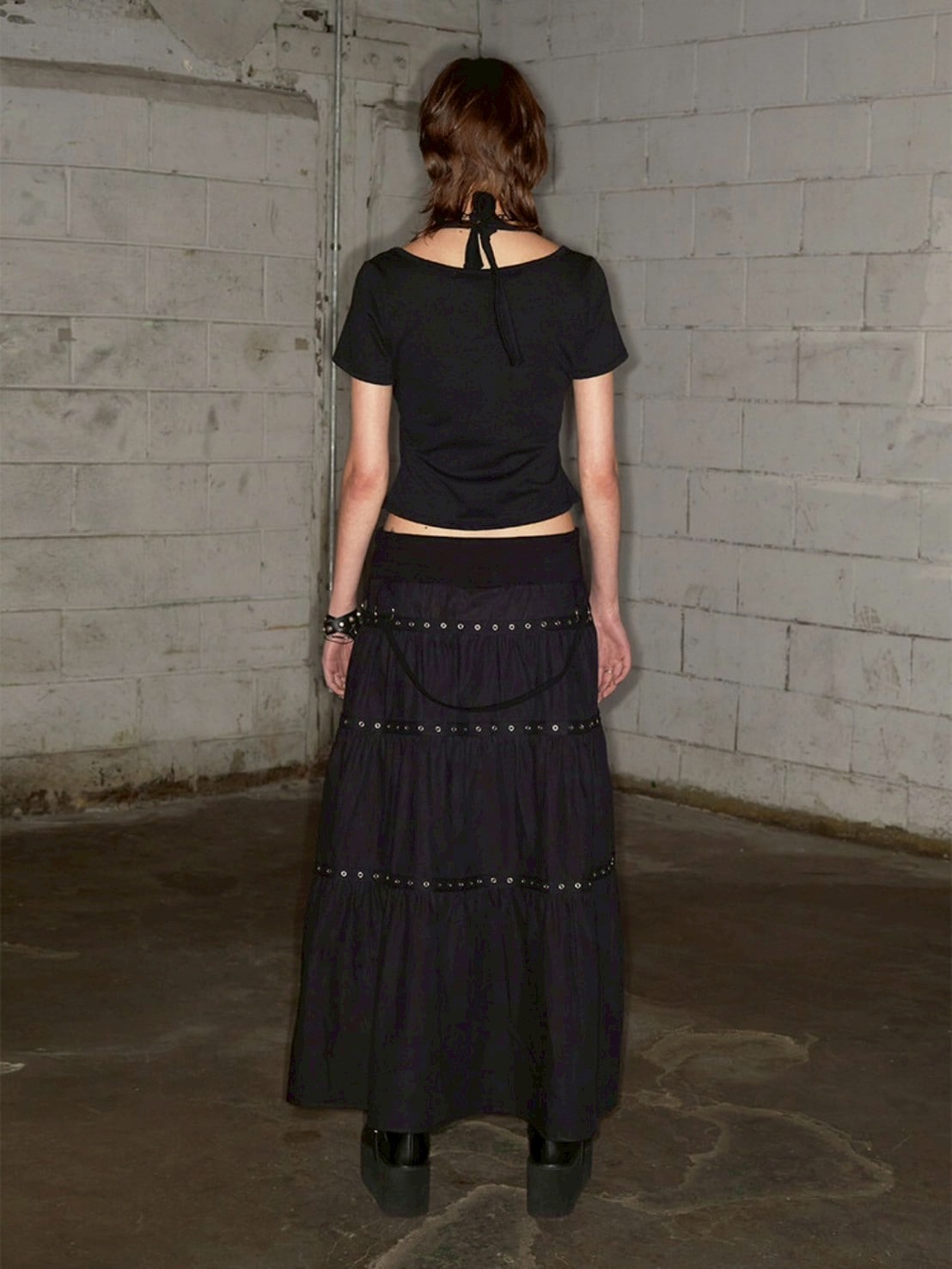 【NOT KNOWING】Tiered Eyelet Maxi Skirt / 【ノットノーイング】ティアードアイレットマキシスカート