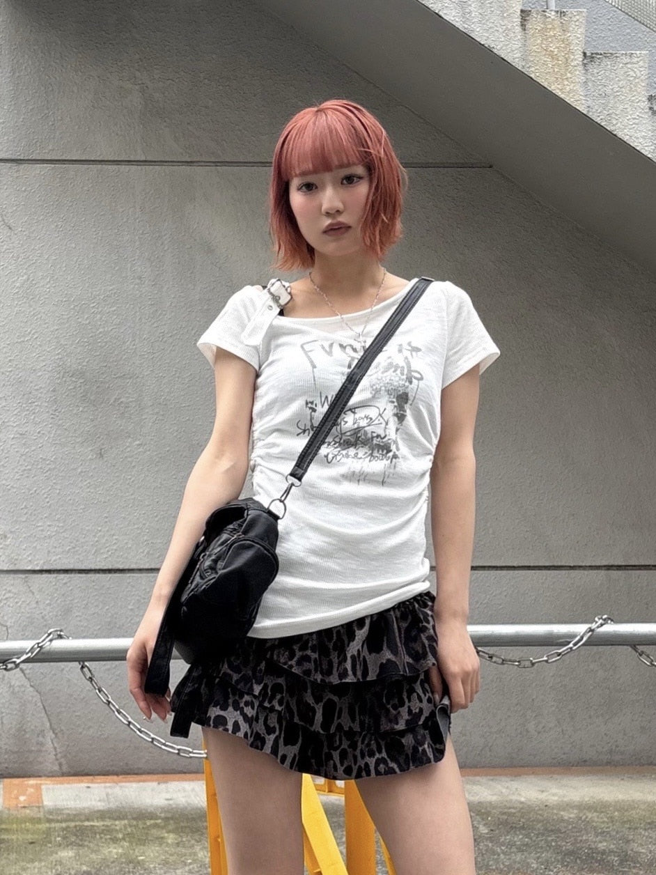 受注制【Never mind the XU】one shoulder punk tops (3color) / 【ネバーマインドザエックスユー】ワンショルダーパンクプリント半袖トップス