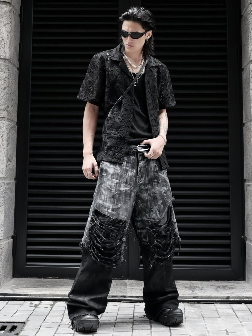 1/2 20:00再販【RICH】Smoke Denim Layered Jeans / 【リッチ】ダメージレイヤードデニムパンツ