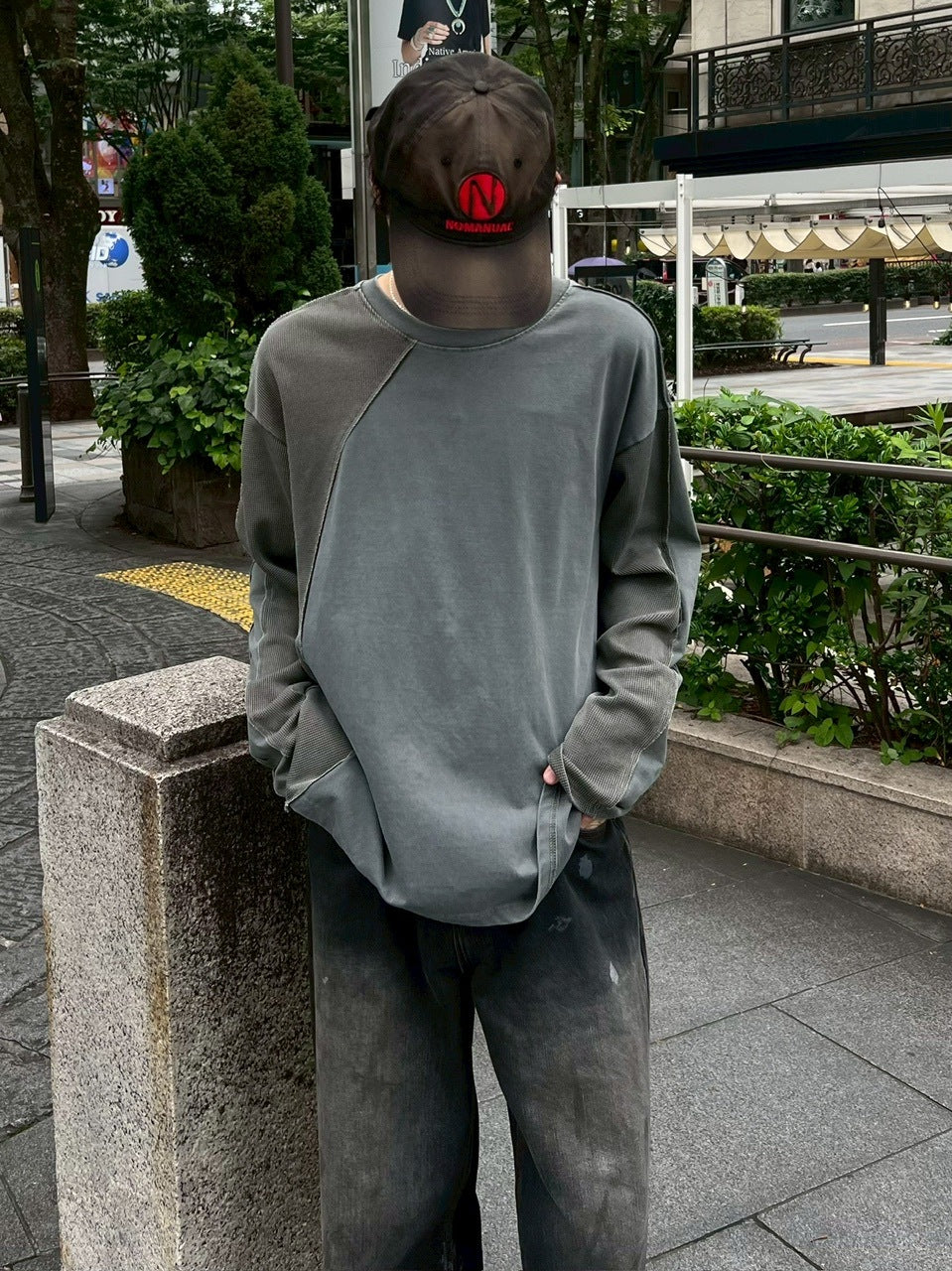 受注制【Chikashitsu +】switching waffle long sleeve (3color)