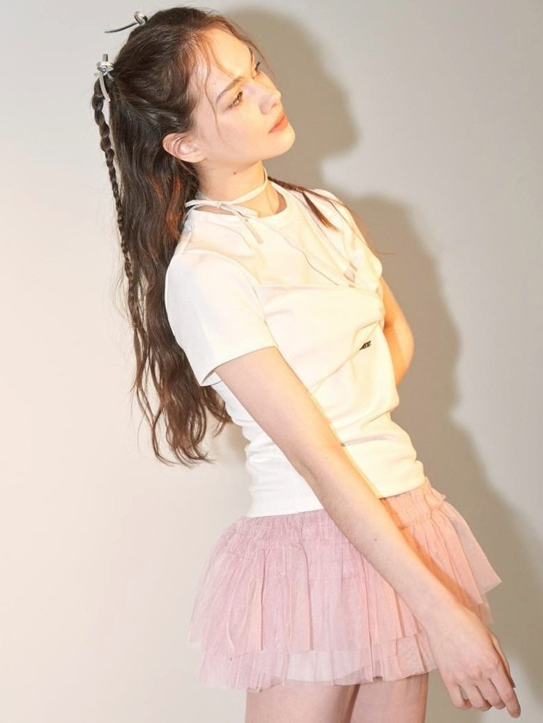 【ODDONEOUT】TUCKING MASH SKIRT / 【オッドワンアウト】タッキングメッシュフリルレーススカート