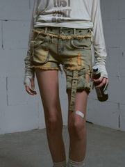 【Cest Nous】Blue-green faded denim shorts / 【セヌー】ウォッシングデニムショートパンツ