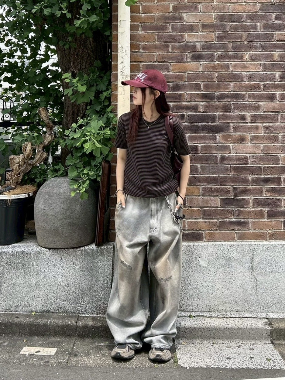 【Chikashitsu +】point wash balloon denim pants (2color) / 【チカシツプラス】ポイントウォッシングバルーンデニムパンツ