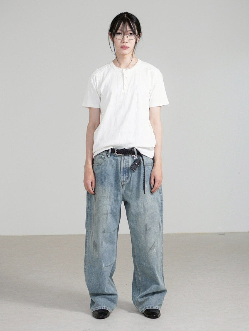 【Chikashitsu +】henry neck half sleeve tee (3color) / 【チカシツプラス】ヘンリーネック半袖Tシャツ