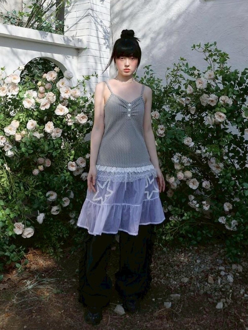 【Uglyshadow】CHECKERED LACE SLEEVELESS