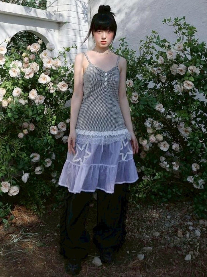 【Uglyshadow】CHECKERED LACE SLEEVELESS