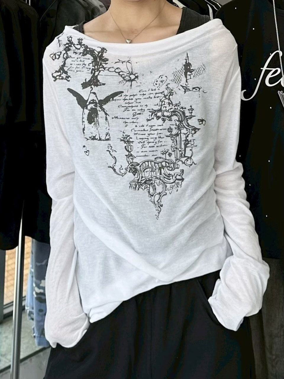 受注制【Never mind the XU】see-through loose long sleeve / 【ネバーマインドザエックスユー】シースルールーズプリント長袖Ｔシャツ