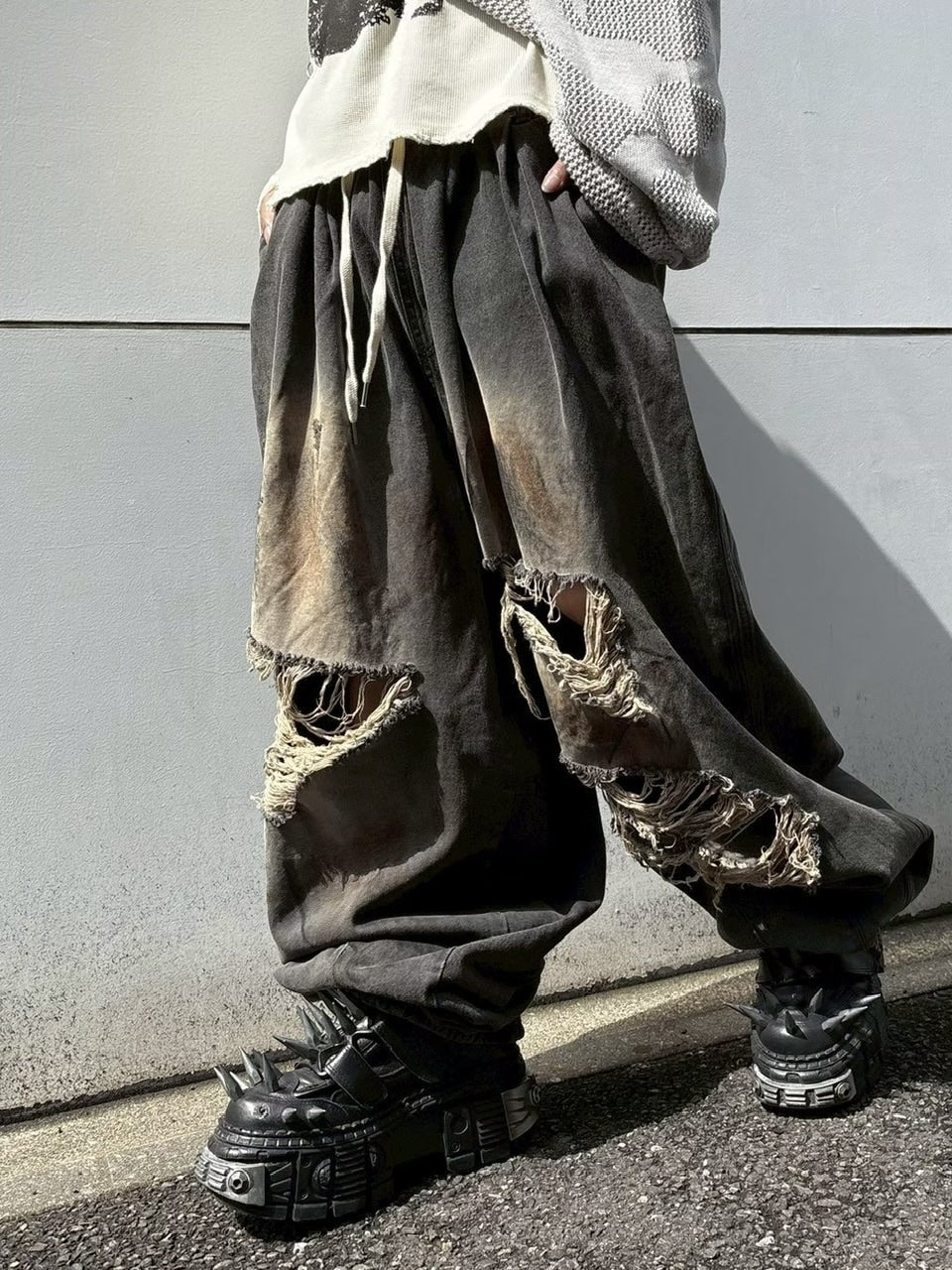 受注制【Never mind the XU】balloon damage denim pants