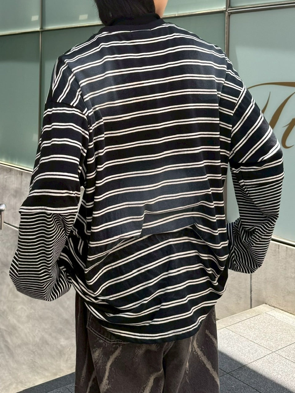 【Chikashitsu +】oversized layered border washed long sleeve / 【チカシツプラス】オーバーサイズウォッシュドレイヤードボーダー長袖Tシャツ(2color)