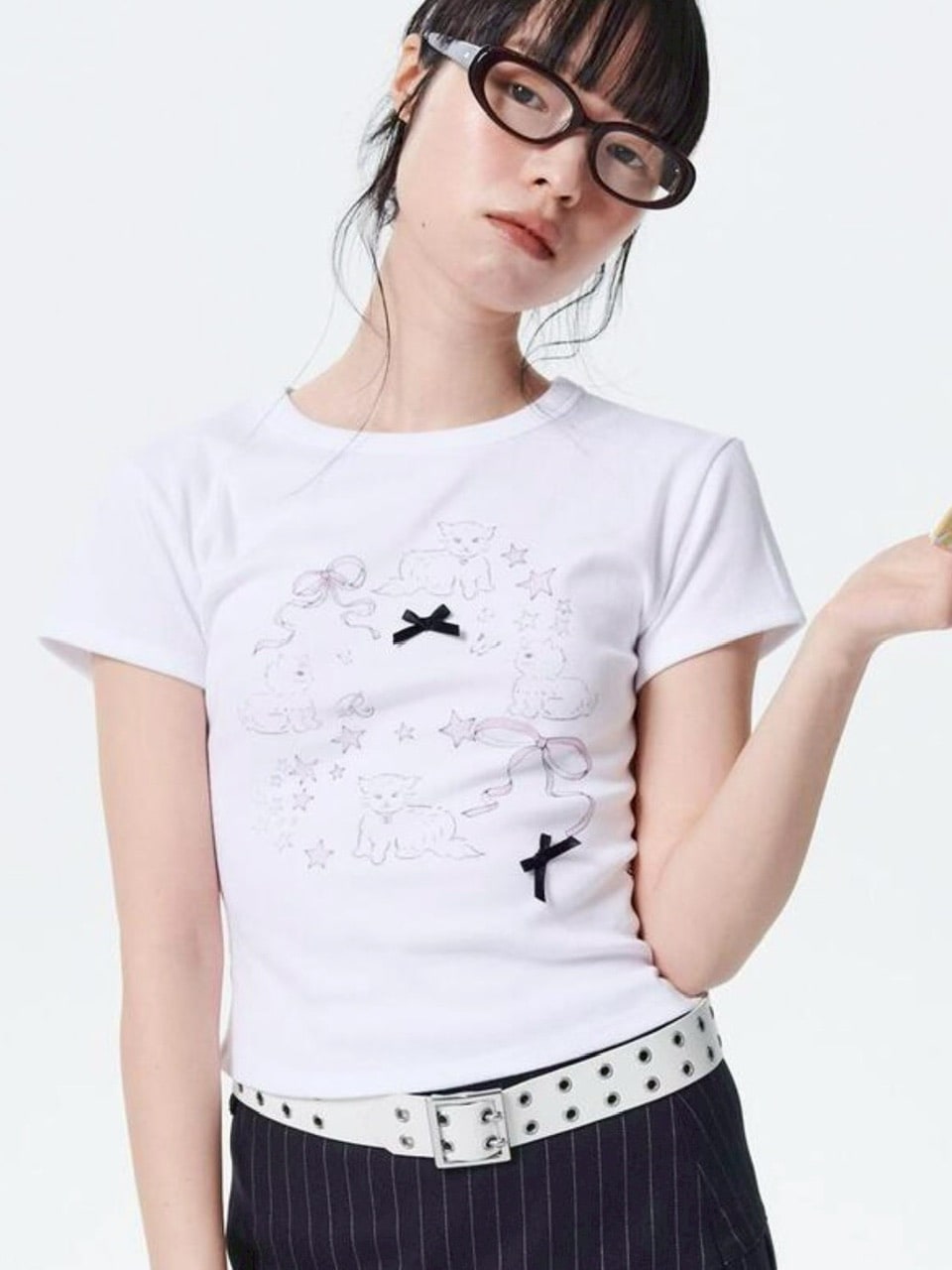 【runningHIGH】RIBBON CAT H/S TEE / 【ランニングハイ】リボンキャットプリント半袖Tシャツ