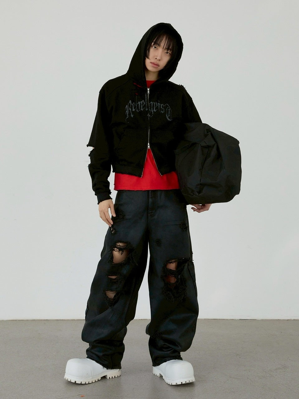 【ANOTHERYOUTH】damaged crop zip-up hoodie