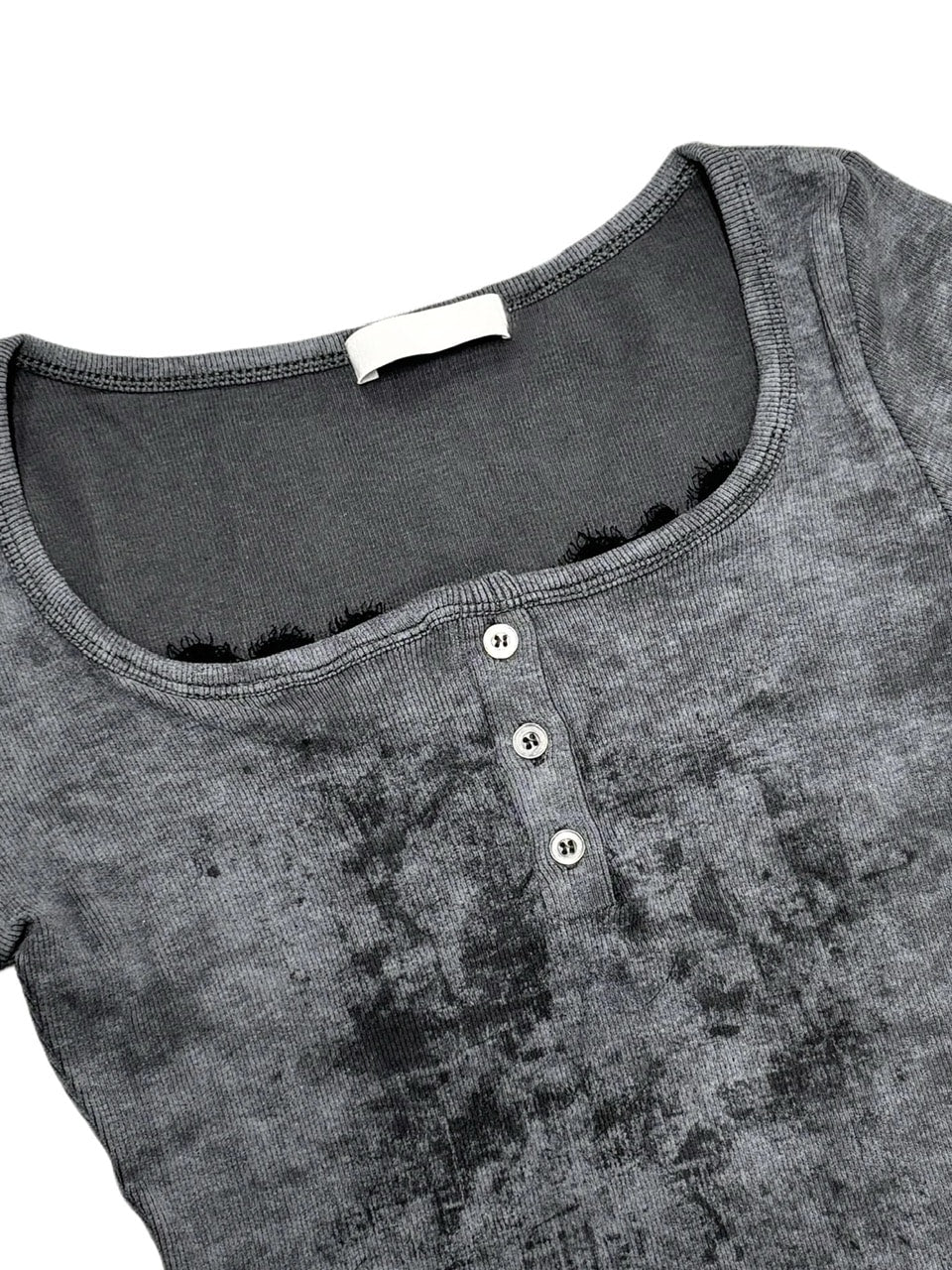 受注制【Never mind the XU】marble washed tee (3color) / 【ネバーマインド ザ エックスユー】マーブルウォッシュドヘンリーネックプリント半袖Tシャツ