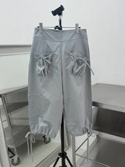 国際配送【Nerd out XU】ribbon string shorts (2color) / 【ナードアウトエックスユー】リボンストリングワイドハーフパンツ