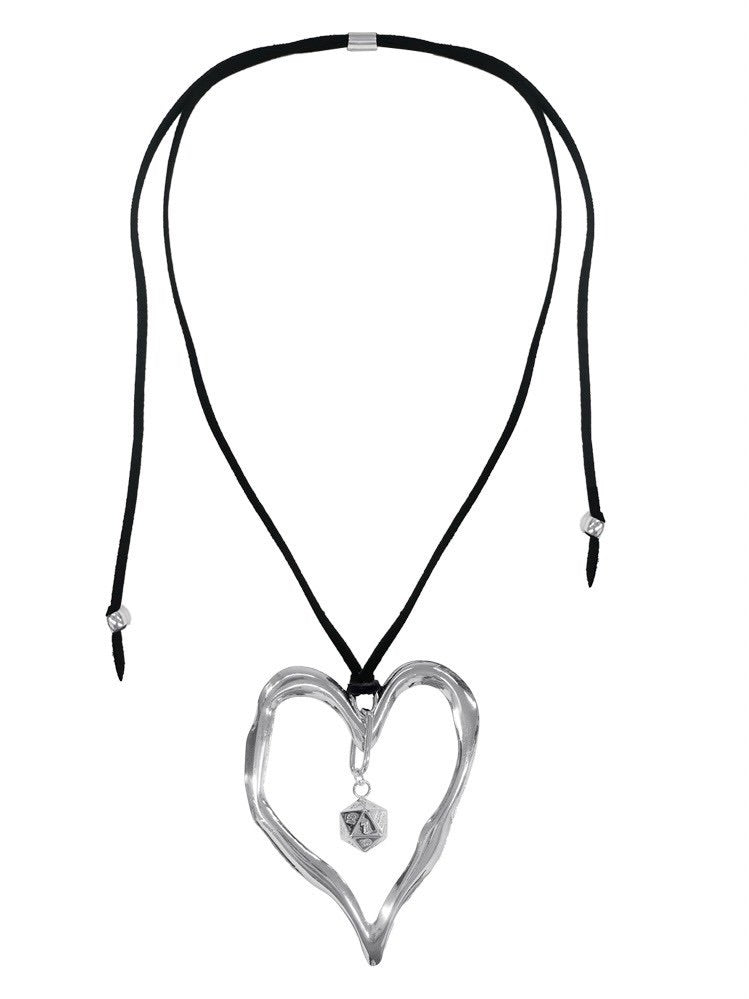 【BLACK PURPLE】Big Rough Heart Leather Necklace