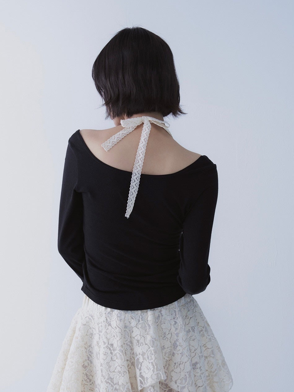 【SETSETSET】LACE HALTERNECK TEE