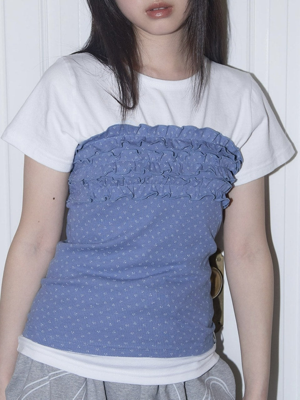 【FANCY CLUB】FLOWER FRILL TUBE TOP / 【ファンシークラブ】フラワーフリルチューブトップ