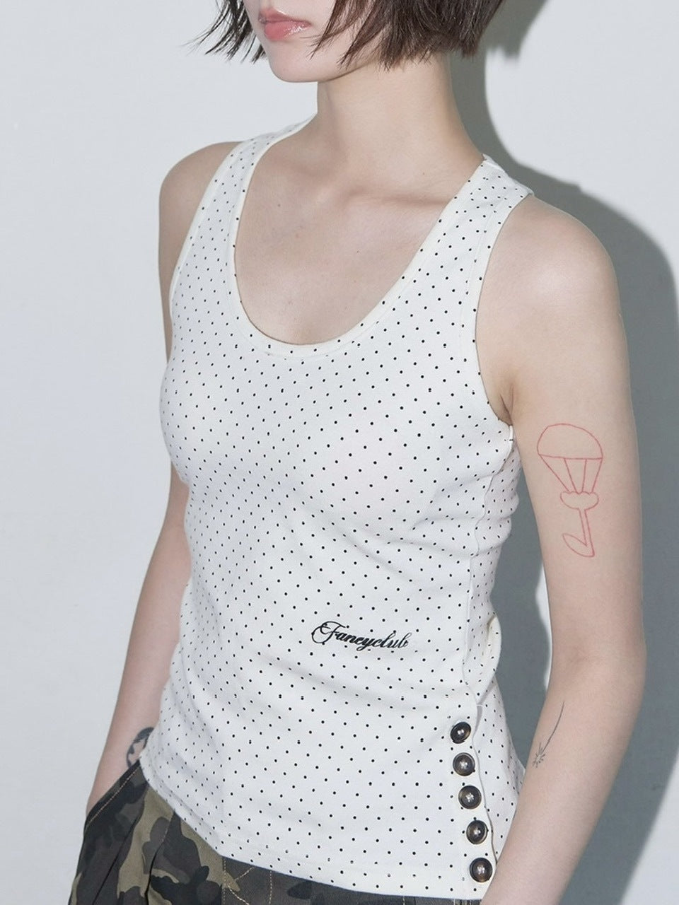 【FANCY CLUB】 Dot Button Sleeveless / 【ファンシークラブ】ドットボタンタンクトップ