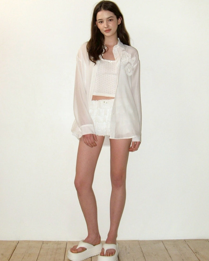 【CRANK】FLOWER STRIPED SHEER SHIRT / 【クランク】フラワーストライプボーダーシアー長袖シャツ