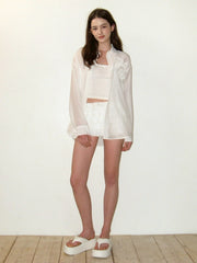 【CRANK】FLOWER STRIPED SHEER SHIRT / 【クランク】フラワーストライプボーダーシアー長袖シャツ