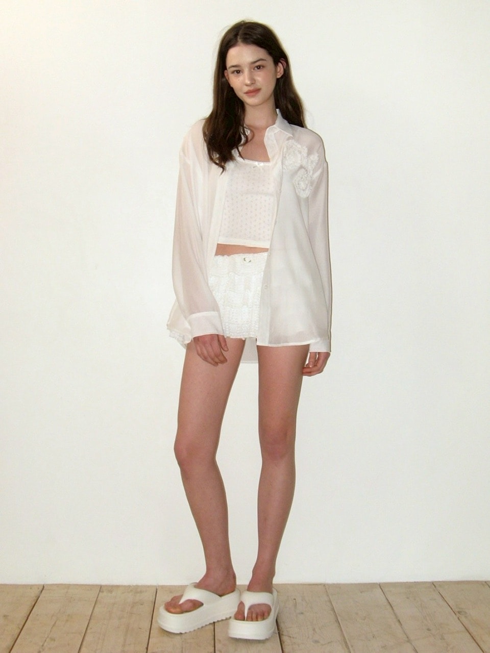 【CRANK】FLOWER STRIPED SHEER SHIRT / 【クランク】フラワーストライプボーダーシアー長袖シャツ