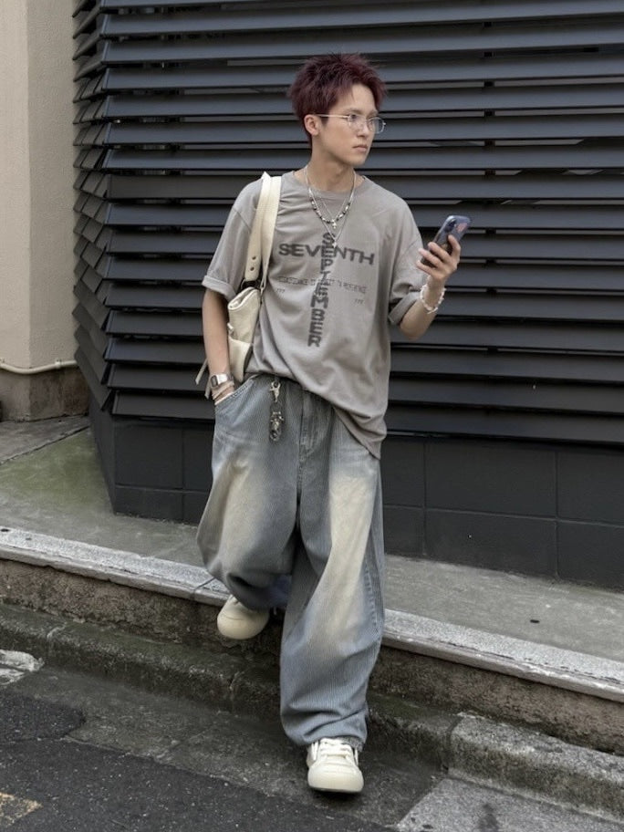 受注制【nmtc +】stripe wash wide denim pants (2color) / 【エヌエムティーシープラス】ストライプボーダーウォッシュワイドデニムパンツ