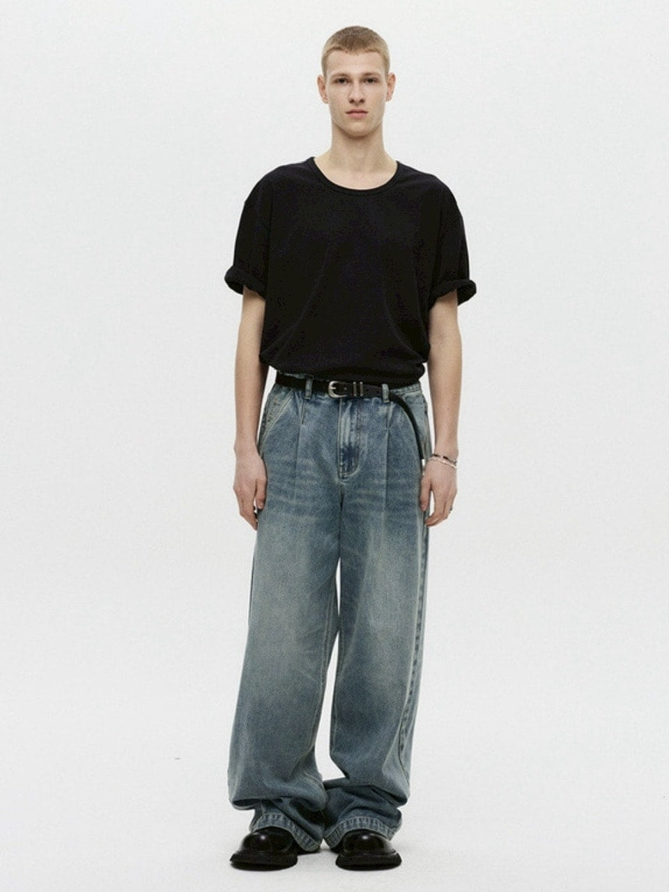 【DNSR】Deep One-Tuck Wide Denim Pants