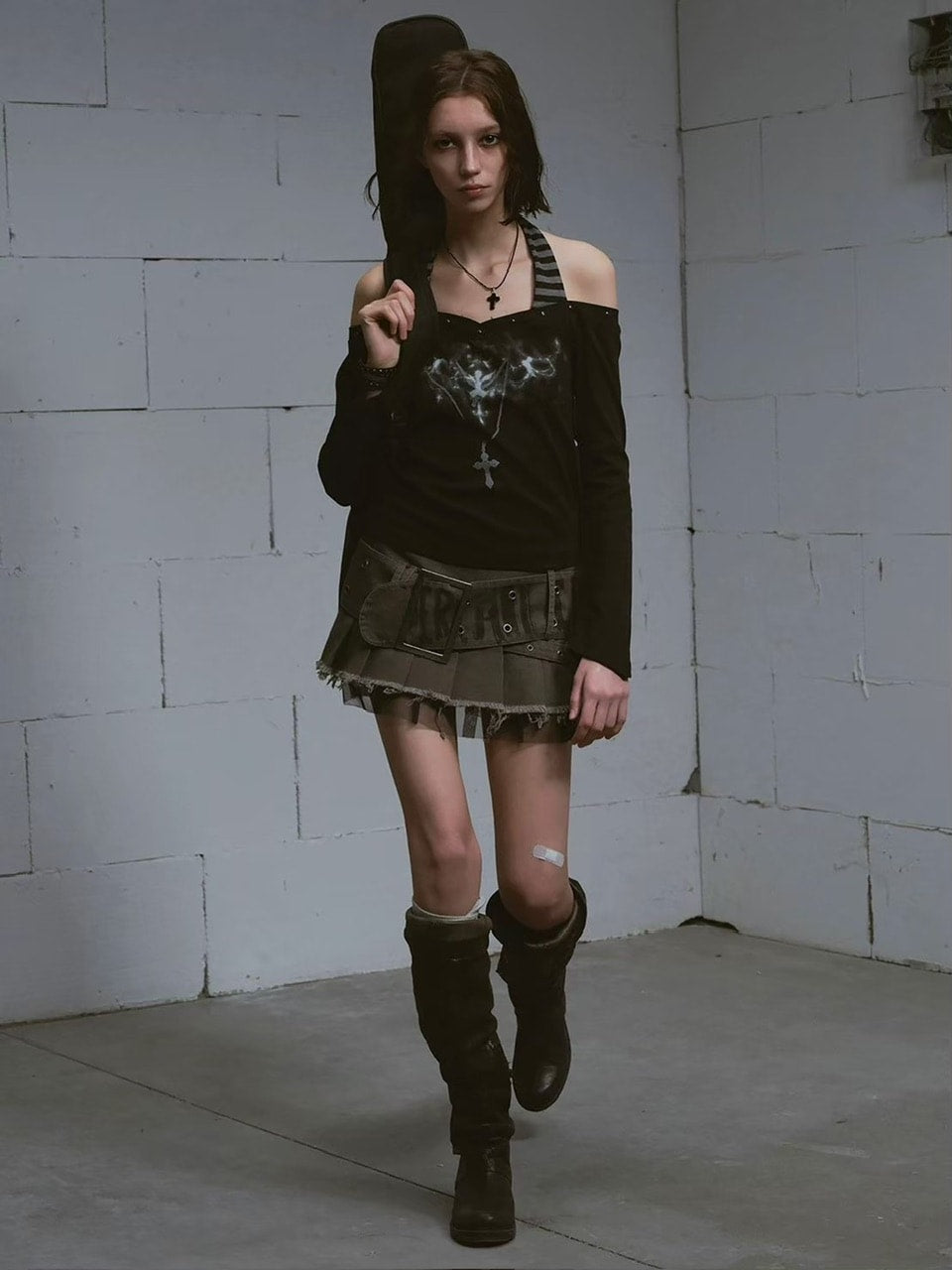 【Cest Nous】Printed Belted Pleated Skirt