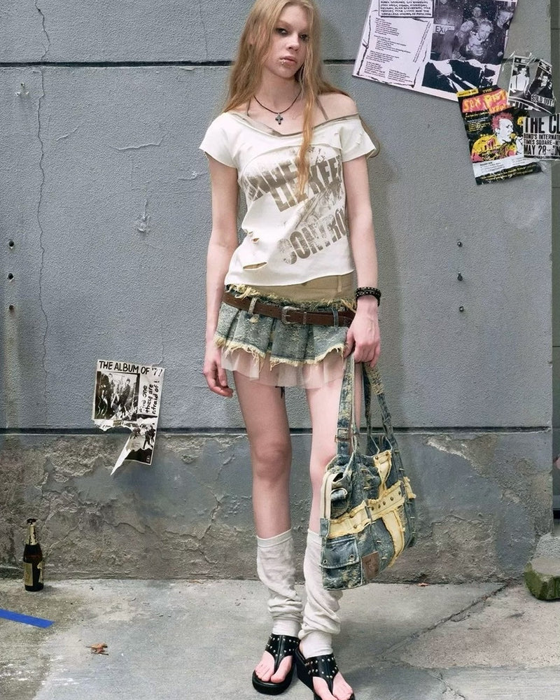 【Cest Nous】Distressed Lace-up Top