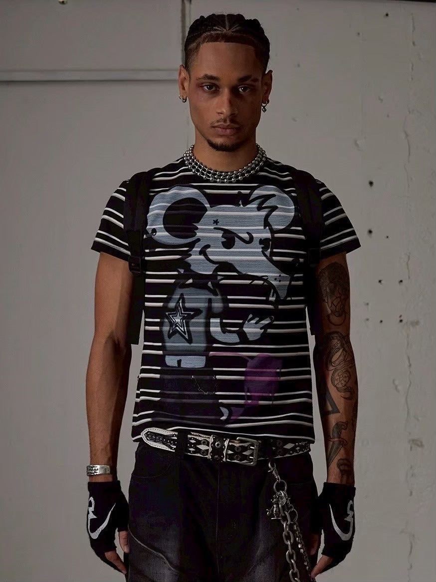 【DND4DES】RAT GRAFFITI STRIPED TIGHT T-SHIRT