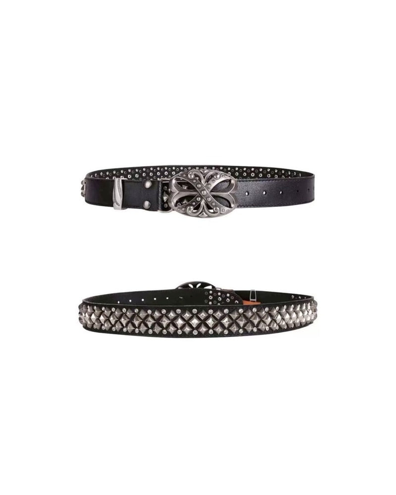 【DND4DES】STUDDED RHINESTONE CARVED BUCKLE LEATHER BELT