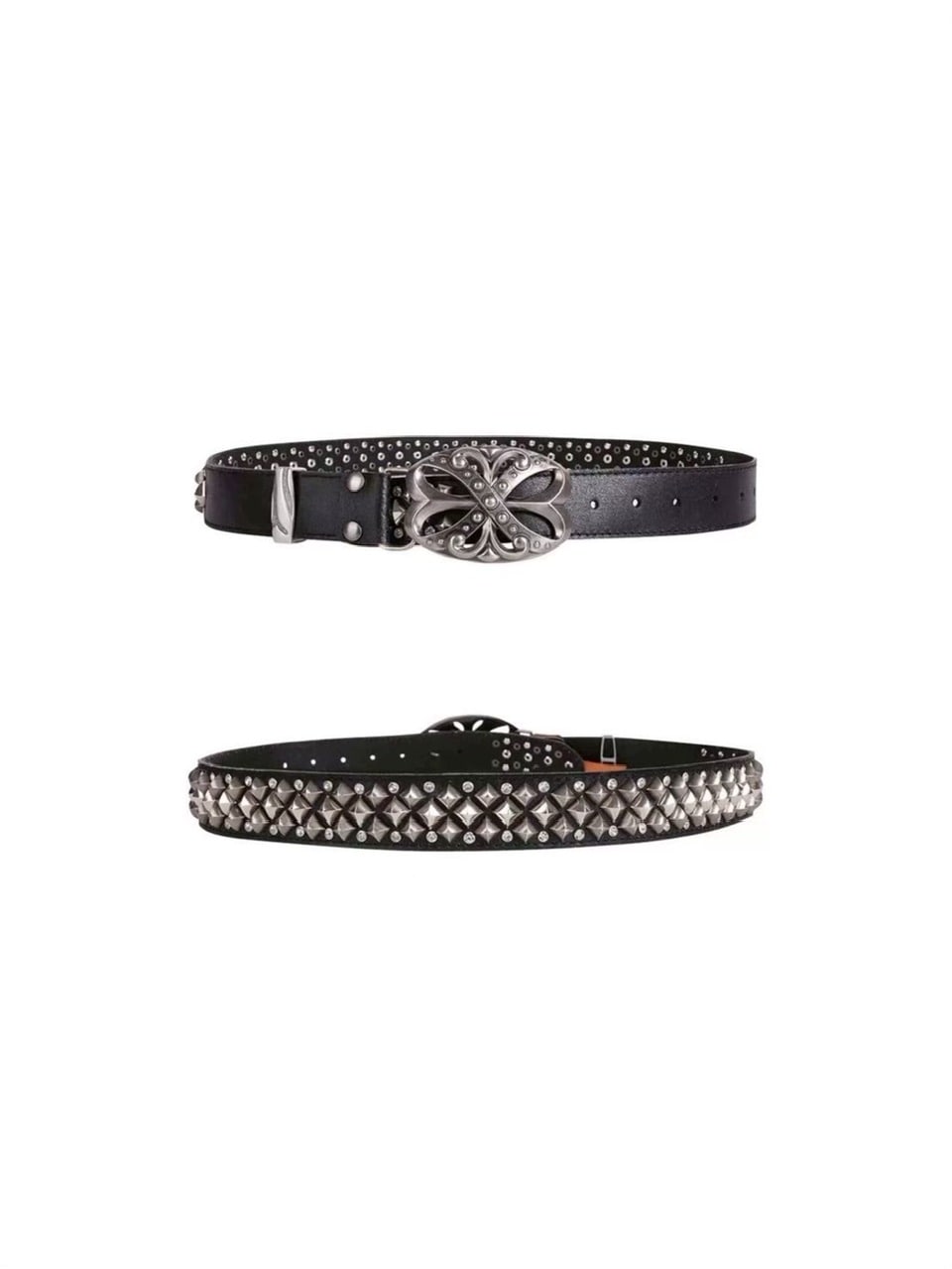 【DND4DES】STUDDED RHINESTONE CARVED BUCKLE LEATHER BELT