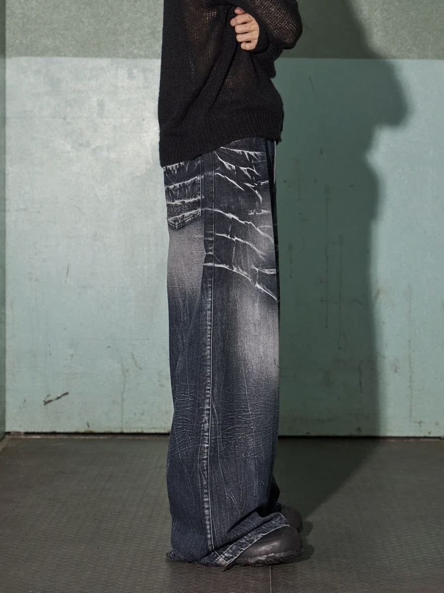 【DND4DES】LIGHTING CREASE WASHED WIDE-LEG JEANS