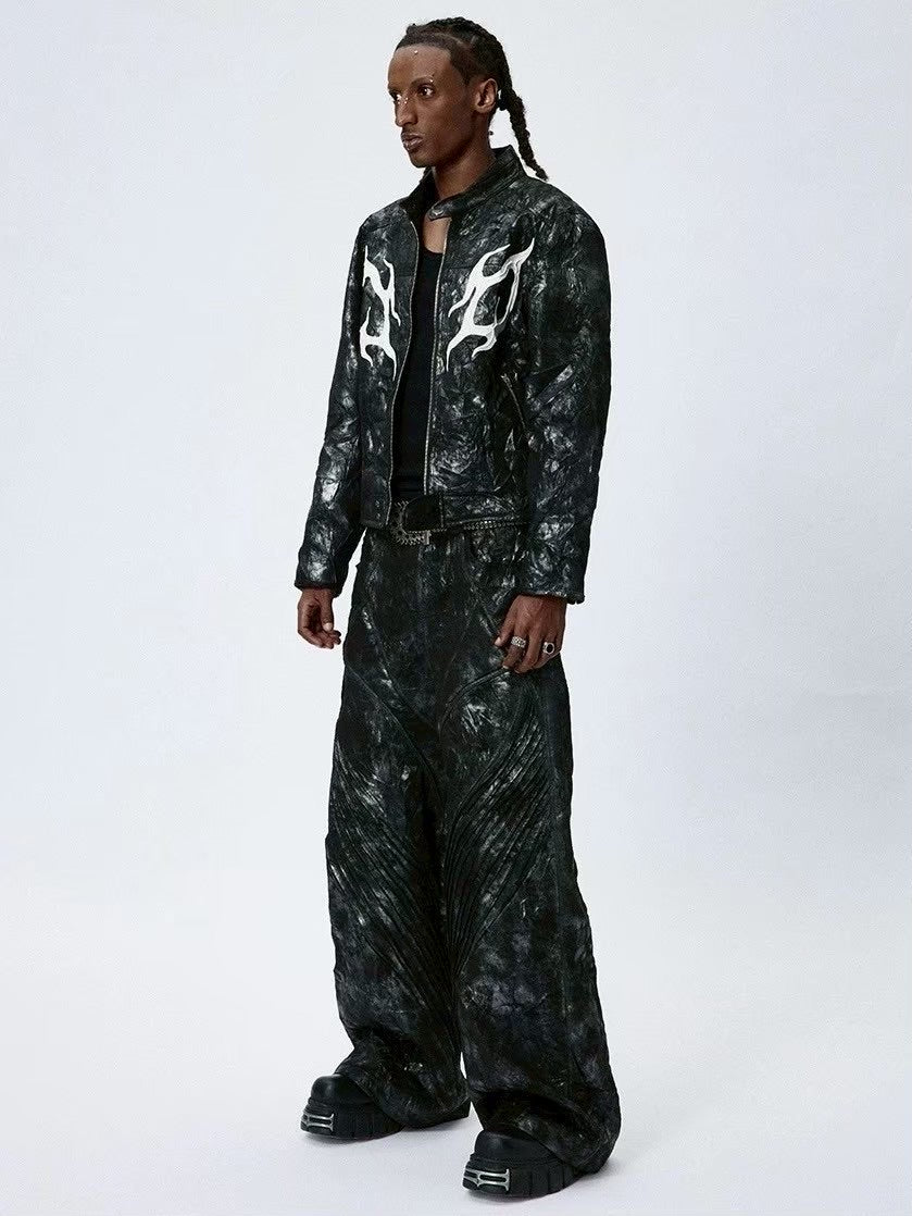 【DND4DES】COATED FAUX LEATHER BIKER BAGGY PANTS