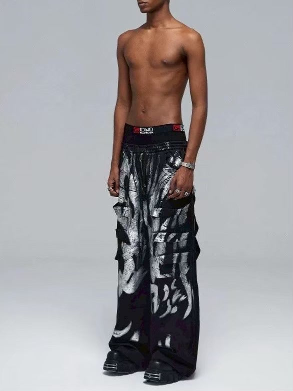 【DND4DES】 MULTI-LAYERED STRIPED GRAFFITI CARGO PANTS