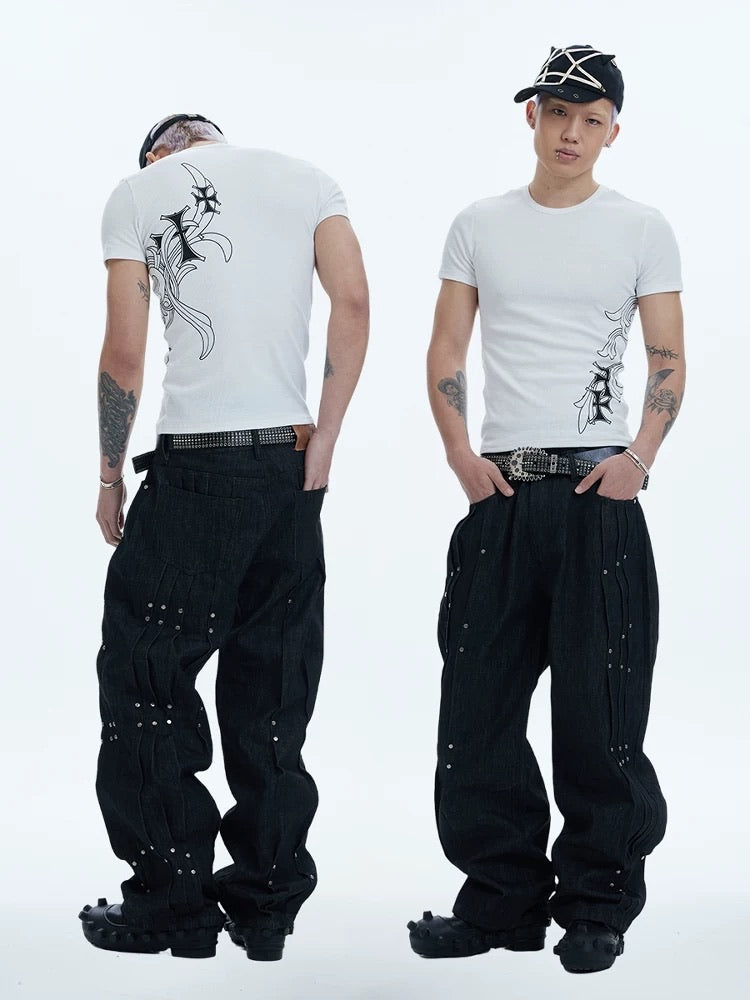 【DND4DES】RIVETED PLEATED DENIM