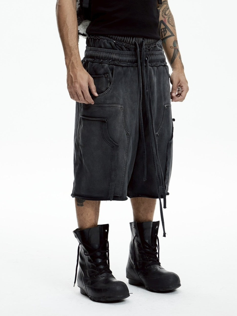 【DND4DES】DOUBLE WAIST KNITTED CROPPED TROUSERS