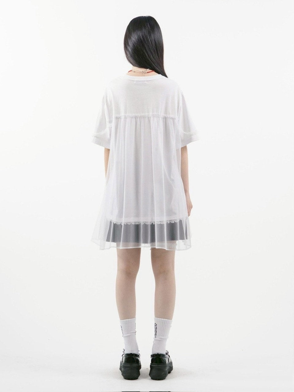 【TUOMIO】MESH LAYERED LACE T-SHIRT / 【トゥオミオ】メッシュレイヤードレース半袖Tシャツ