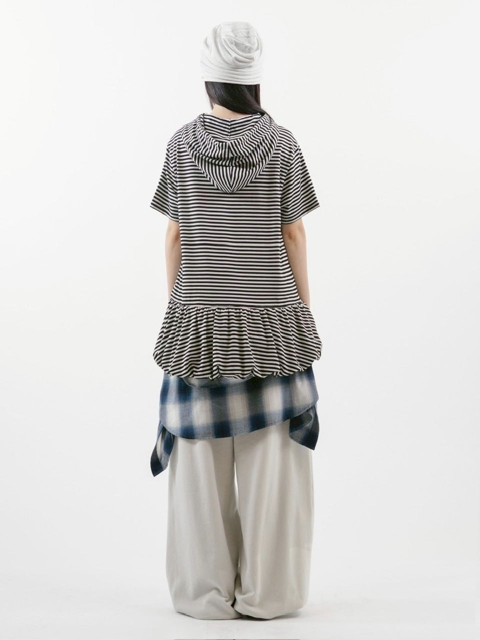 【TUOMIO】STRIPE BALLOON HOOD DRESS / 【トゥオミオ】ストライプバルーンフードワンピース