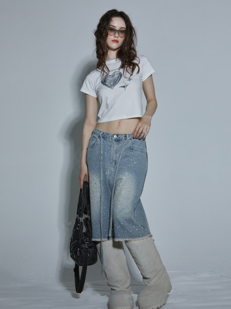 【GATELESS】HEART GRAPHIC PRINT CROPPED T-SHIRT / 【ゲートレス】ハートグラフィックプリントクロップド半袖Tシャツ