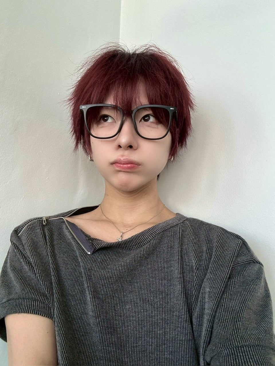 受注制【LUV CODE】shoulder zip half sleeve knit (3color)