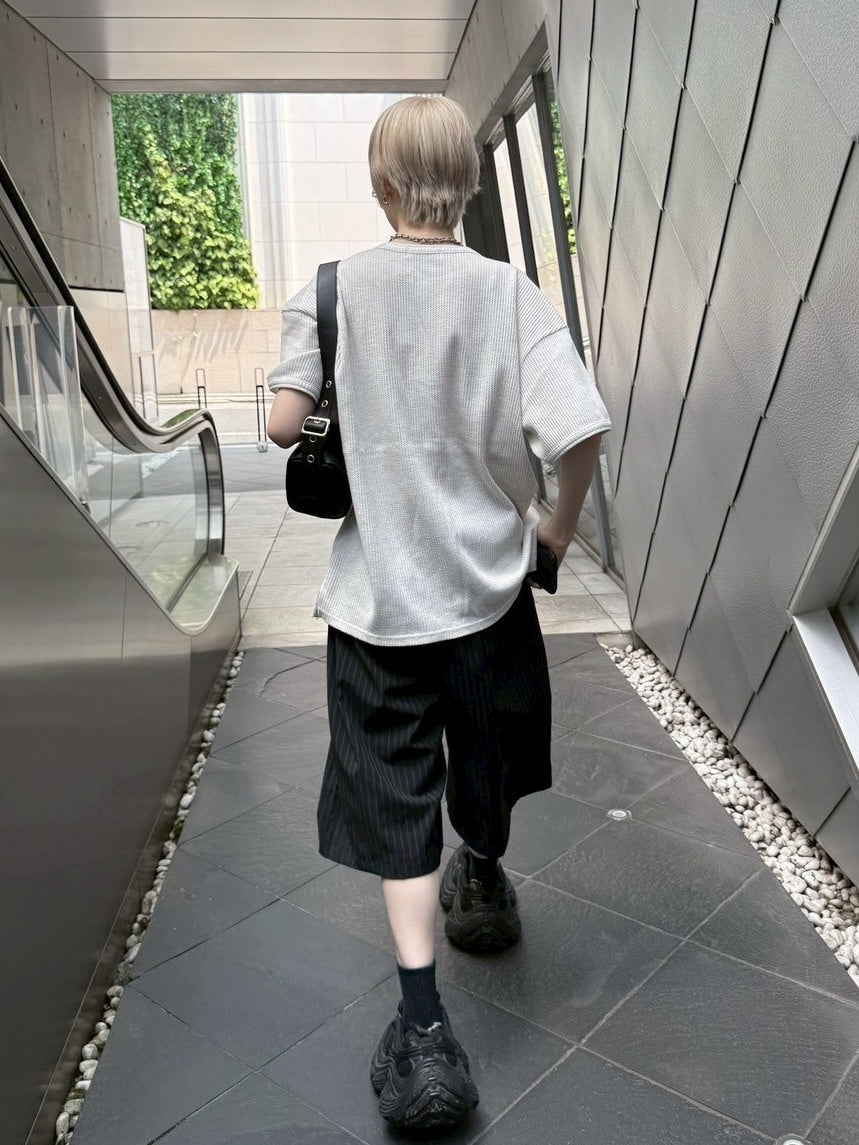 【nmtc +】stripe slacks shorts / 【エヌエムティーシープラス】ストライプスラックスハーフパンツ (2color)