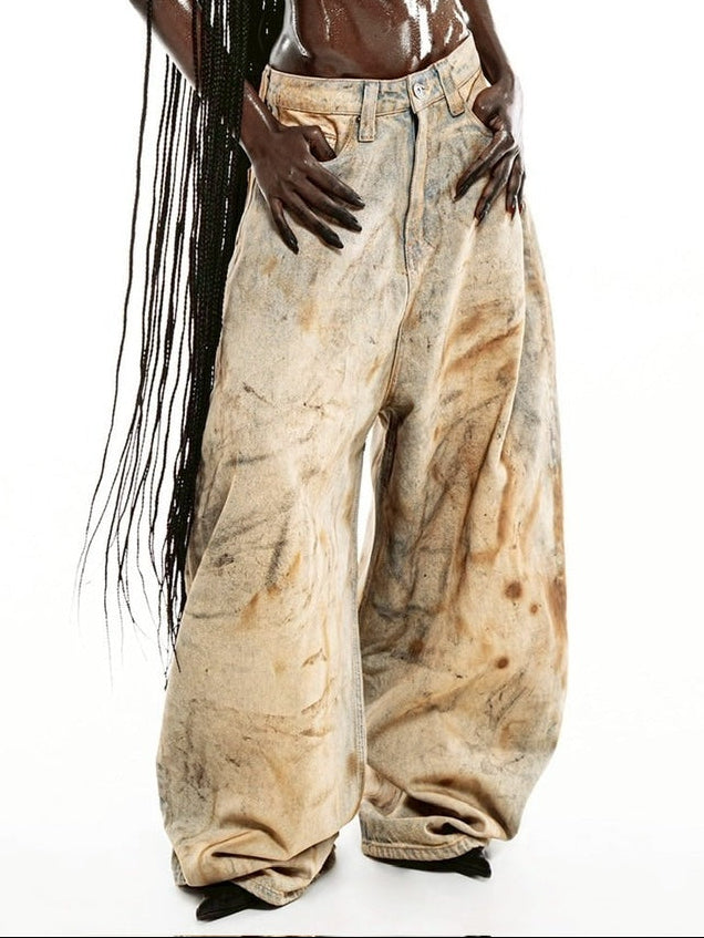 【LATUI ATELIER】OAF JEANS (OLD AS FUCKBUT PROMISE IMNEW) / 【ラトゥイ アトリエ】ダーティーウォッシュデニムパンツ