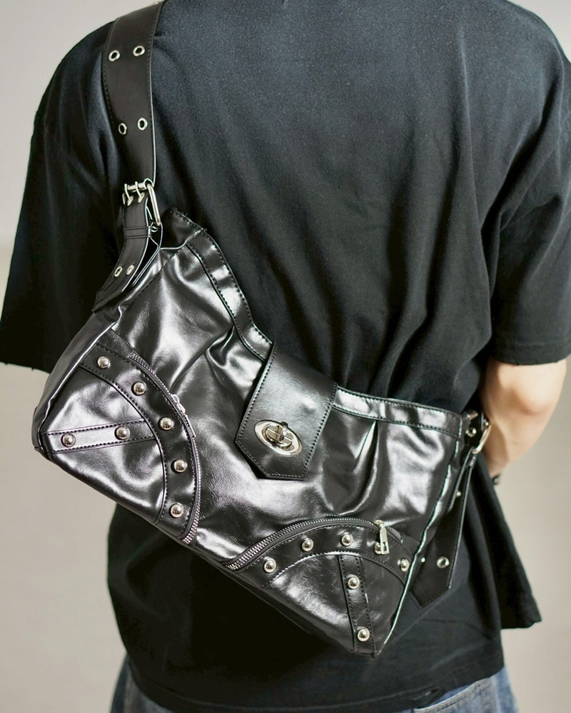 受注制【Chikashitsu +】buckle zipper studs bag / 【チカシツプラス】バックルジッパースタッズショルダーバッグ