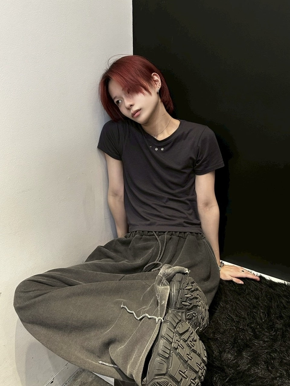 受注制【LUV CODE】eyelet cropped tee (3color)