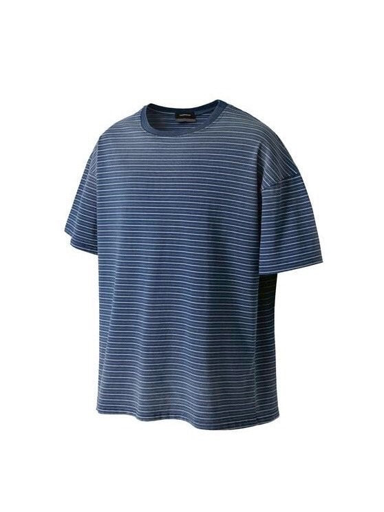 【roaringrad】WASHED INDIGO STRIPE T-SHIRT / 【ロアリングラド】ウォッシュドインディゴストライプ半袖Tシャツ