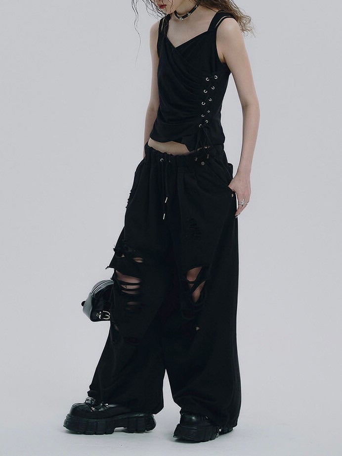 【NOT KNOWING】Eyelet Lace Up CAMI Hoodie / 【ノットノーイング】アイレットレースアップキャミパーカー