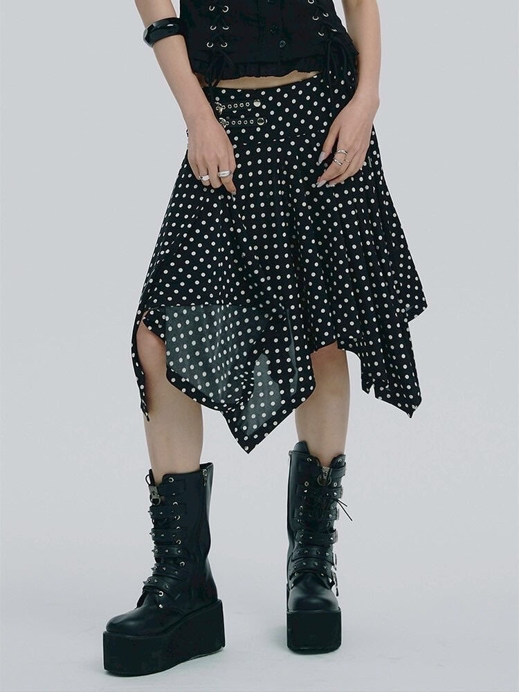 【NOT KNOWING】Belted Dot Drop Skirt / 【ノットノーイング】ベルテッドドットドロップスカート