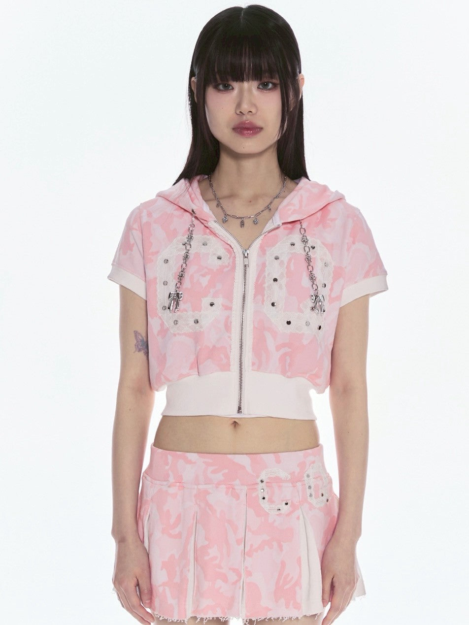 【CHERRYQUIRI】CQ lace stud hood zip-up